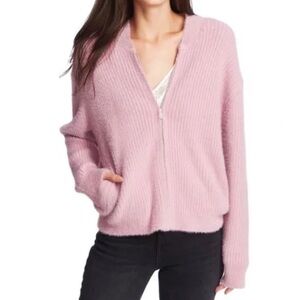 1. State Eyelash Knit Zip Cardigan Pink Purple Fuzzy Size L